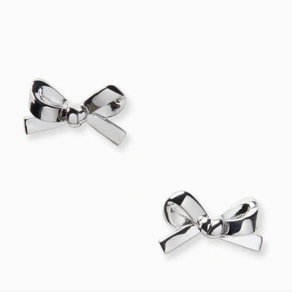Kate Spade Skinny Mini Bow Stud Earrings Silver - Picture 1 of 11